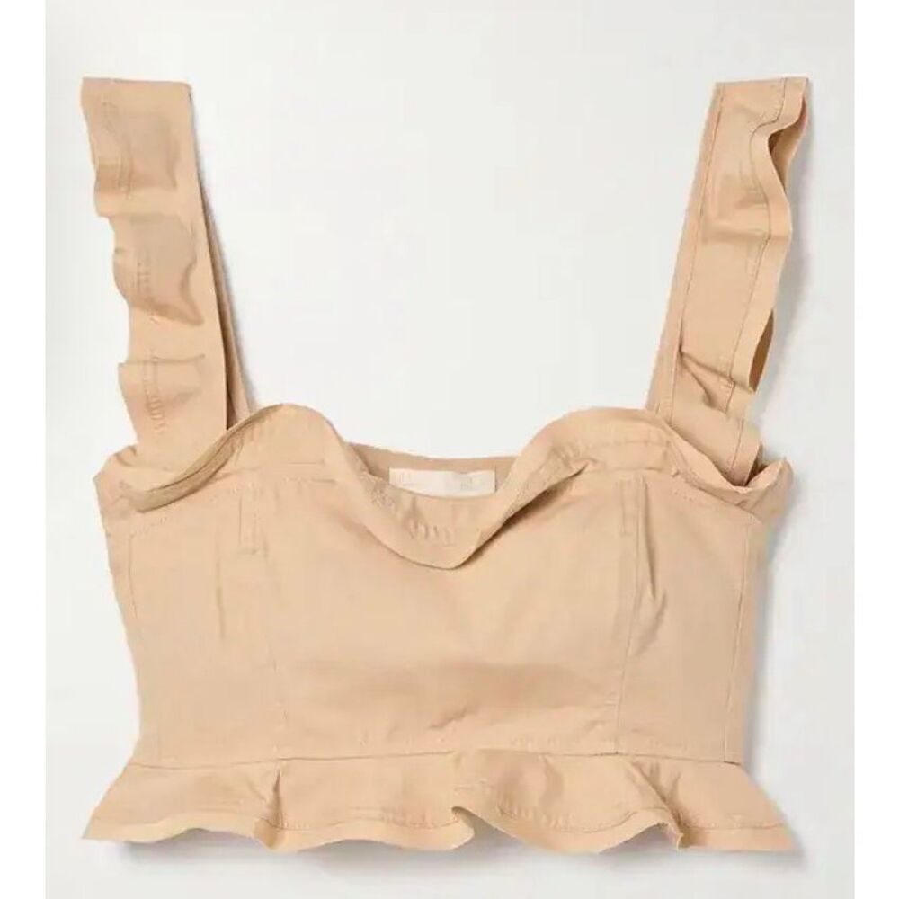 ULLA JOHNSON Belle Cropped Cotton-Poplin Top in Driftwood NWT Size 8